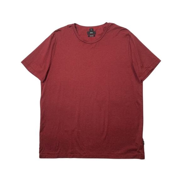 Hugo Boss Shirt Mens 2XL Ruby Red Cotton Regular Fit Mercerized Striped Crew Tee - Picture 1 of 10
